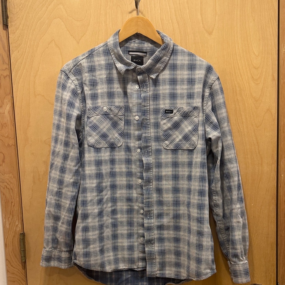 RVCA Men's Casual Blue plaid Shirt
